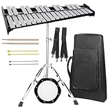 Professional 30 Note Glockenspiel Xylophone Bell Kit, Muted Practice Pad Percussion Kit for Adult, with Three Types of Drumsticks, Adjustable Stand&Carrying Bag