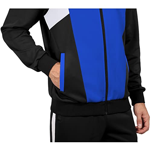 Men's Tracksuits Set 2 Piece Casual Outfit Athletic Sweat Suits Black Blue Small #TOP2