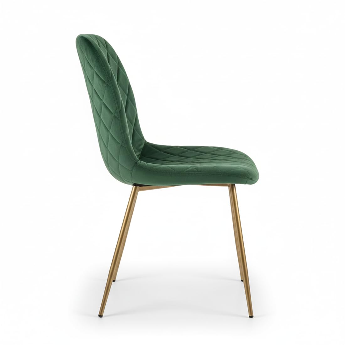 Cribel SEDIA NEW LENA Velluto Verde/Gambe Oro | Set 4 Sedie da Pranzo con Impunture a Rombi | Design Moderno ed Elegante per Cucina, Soggiorno e Sala da Pranzo