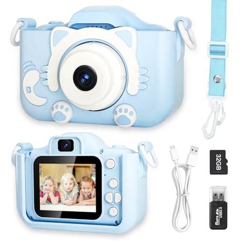 Camara Fotos Infantil HD Selfie - Video Camara de Fotos para Niños y Niñas 3 a 12 años - Tarjeta SD de 32 GB (Azul)