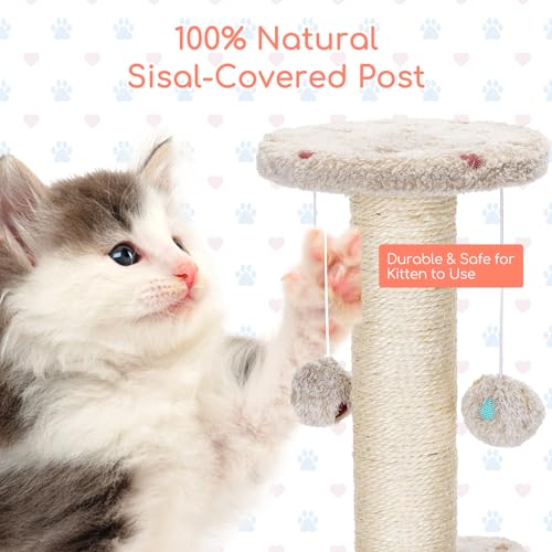 Nobleza Cat Scratching Post Small Cat Activity Center Kitty Climbing Tree with sisal Kitten Play Tower with Hanging Toys, Brown - Image 2