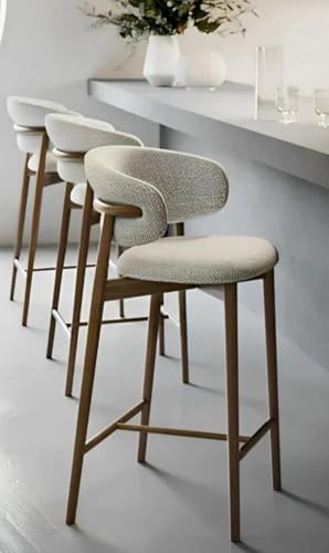 Luxury Wooden Bar Chair, Beech Wood, Beige Linen Fabric, Hei...