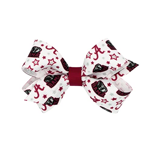Divine Creations Girls' Collegiate Themed Game Day Logo Print Hair Bow by Wee Ones on a WeeStay Clip, Classic Grosgrain, Mini, Alabama