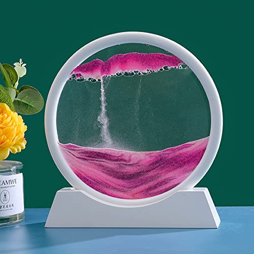 Fließende Sandmalerei, Fließender Sandrahmen Dynamisches Bewegtes Sandbild, 3d Tiefsee Sandbild in Bewegung Display Fließender Sand Rahmen, Entspannende Desktop Home Office Work Decor (rosa) Cover