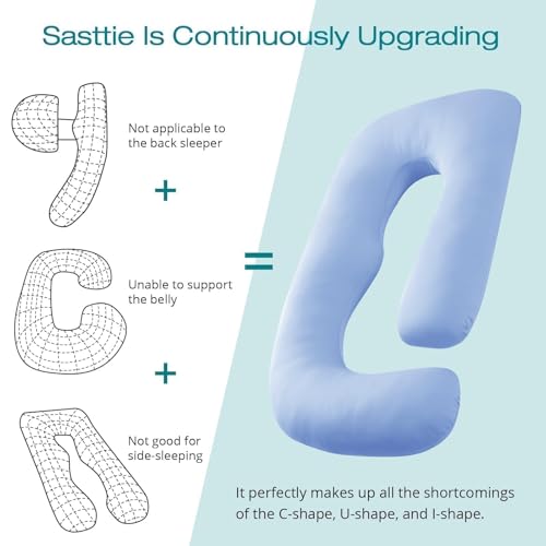 Image of Cooling Pregnancy Pillows for Sleeping, 57'' Full Body Pillow, Light Blue | Sasttie Maternity Pillow, OEKO-TEX, Down Alternative, Removable Cover, Pregnant Women Must Haves, Maternity Essential