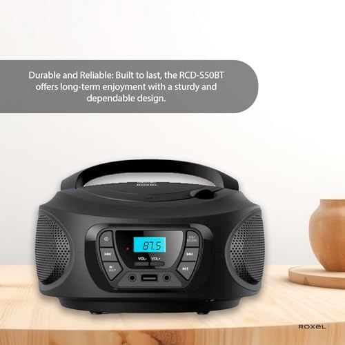 Roxel RCD-S50BT Portable Boombox CD Player with FM Radio, BT Wireless Streaming, USB MP3 Playback, AUX In, and Dual Power Option - Image 6