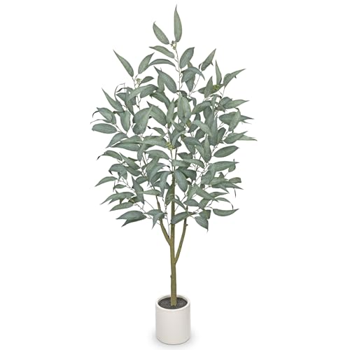 Artificial Eucalyptus Tree in White Pot – 4FT Faux Indoor