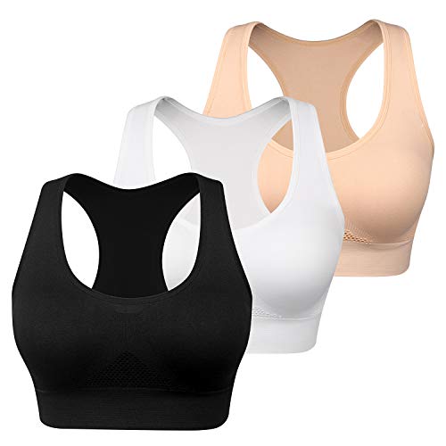 WANAYOU Comfort Sports Bra for Women Seamless Sleep Bras Breathable Workout Yoga Bras Plus Size Bra Cooling Summer Bra Pack of 3
