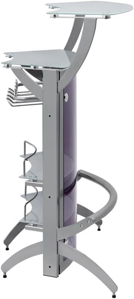 Pemberly Row 2-Shelf Curved Freestanding Home Bar Cabinet, Silver Metal Frame, Smoked Acrylic Panels, Frosted Tempered Glass Tops, Stemware Rack, Wine Storage, Modern Style for Dining or