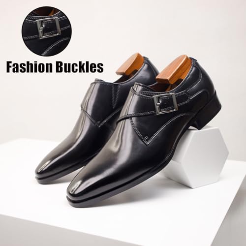 Men's Genuine Leather Monk Buckle Dress Loafers Fashion Plain Toe Slip on Low top Business Tuxedo Formal Leather Non-Slip Breathable Casual Shoes4