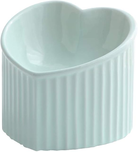 HCHLQLZ Green ceramic Raised Cat Bowls, Tilted Elevated Food or Water Bowls, Stress Free, Backflow Prevention, Dishwasher and Microwave Safe, Lead & Cadmium Free