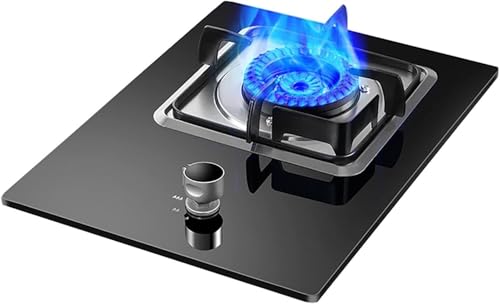 JvFbjLF Cocina de Gas Placa de Gas Placa de Gas incorporada - Cocina de Mesa - Panel de Vidrio Templado o Acero Inoxidable fácil de Limpiar - Quemador único - Protección contra Llamas(LPG)
