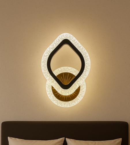 Image of SINOMAN Elegant Crystal Wall Light Decorative Ring Design Sconce 3 Step Adjustable Color Changing, Soft Lighting for Living Room, Bedroom, Hallway, and Home Decoration (Inbuilt Led)