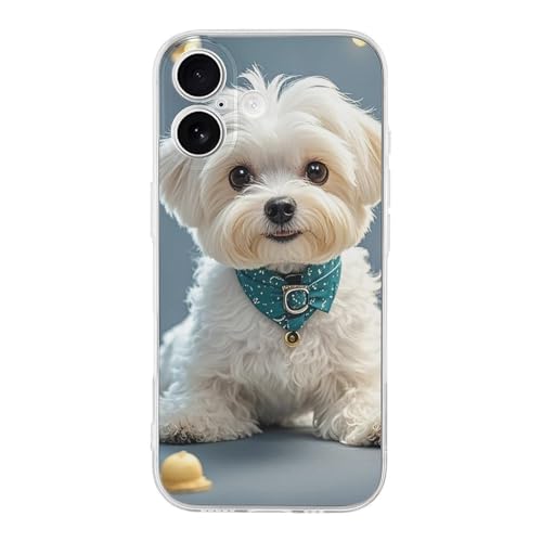 FekiLoot Lovely Maltese Dog for iPhone 17 Case Full Camera Protection TPU Slim Shockproof with Anti-Fingerprint Phone Cover Transparent