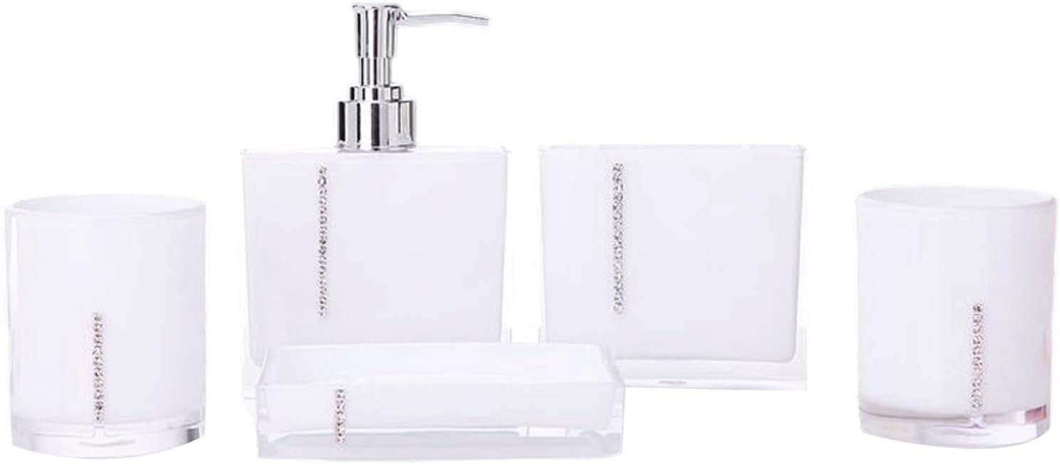 5Pcs Acrylic Bathroom Organizers Set Including Soap Dispenser Toothbrush Holders Tumblers Cup Luxurys Vanitys Accessories Elegant Toothbrush Cup Container Set