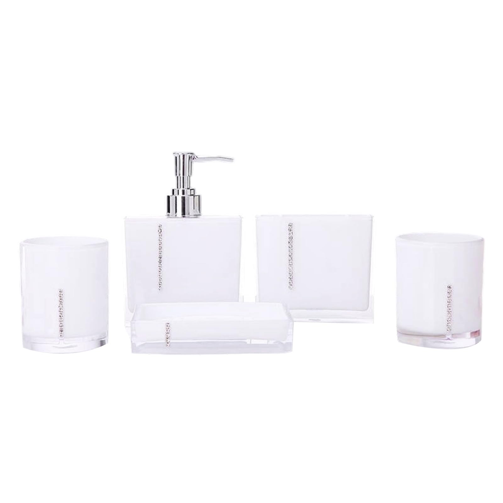 Juego de 5 piezas de tocador de baño acrílico con soporte de cristal para cepillo de dientes moderno con dispensador de jabón, vaso, recipiente de loción líquida, vaso