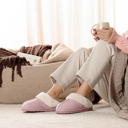 Women's Fuzzy Slippers, Warm and Cozy Slip On Fluffy Winter House Shoes for Women, Comfy Faux Suede Ladies House Slippers Indoor and Outdoor with Memory Foam4