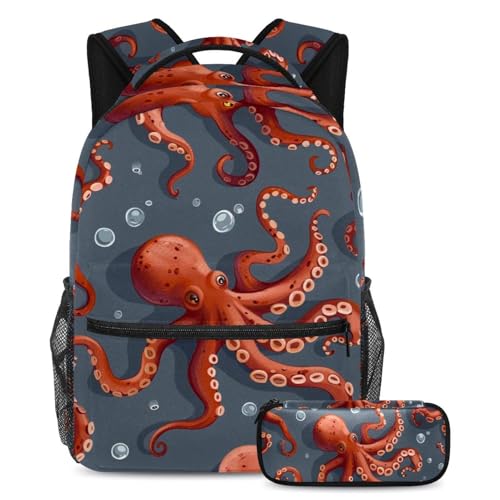 Sac à dos pieuvre rouge grand pour les journées d'école et les sorties week-end