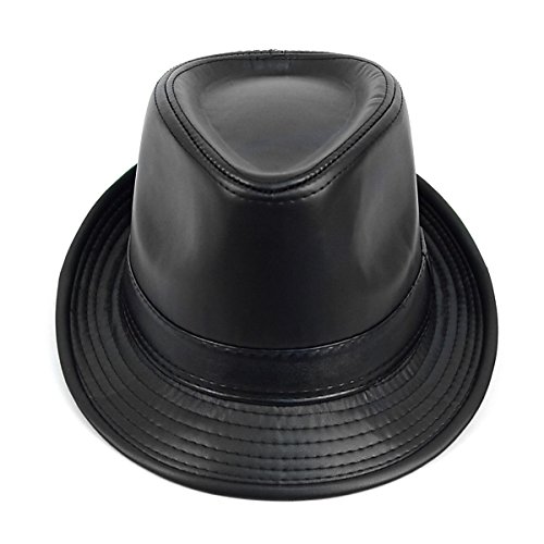 Fedorasale Faux Leather Fedora Hat - Black #TOP1