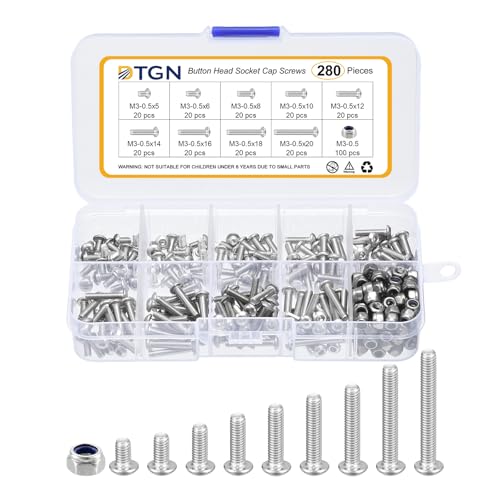 DTGN 280Pz M3-1.75x5/6/8/10/12/14/16/18/20mm Viti A Testa Svasata Con Innesto Esagonale - Set Bulloni Dadi Rondelle In Acciaio Inox 304 - Ideali Per Bici Da Strada, Mountain Bike, Auto