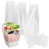 Wiaregom 50Pack 5oz Square Plastic Dessert Cups with Lids and Spoons,Clear Parfait Appetizer Cups for Tasting Party Desserts Fruit Parfait Baby Shower Party