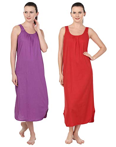 Image of BLAZON Women's Cotton Hosiery Solid Maxi Nighty Slip (Pack of 2) Available Sizes: S, M, L, XL, 2XL, 3XL, 4XL, 5XL