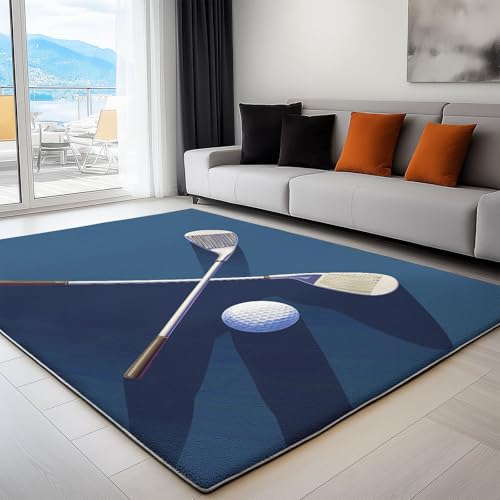 Genérico Alfombra de Salón Suave y Lujosa Facil de Cuidar, Alfombras Pelo Corto Cachemira Golf Deportes Ejercicio 90 x 150 cm, Pasillo Larga Cocina Entrada Habitación Dormitorio y Comedor Azul Oscuro