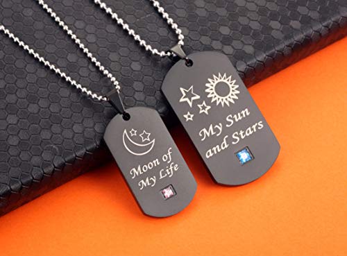 SunnyHouse Jewelry His & Hers Matching Set Couple Pendant Necklace My Sun and Stars Moon of My Life Dog Tag in a Gift Box2