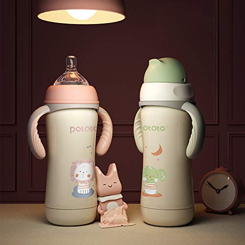 Potato Baby Thermos Cup Water Bottle For Kids Stainless Steel Sippy Cup With 3 Kinds Of Lids,Keeps Cold For 8 Hours 8 Oz, Pink #TOP3