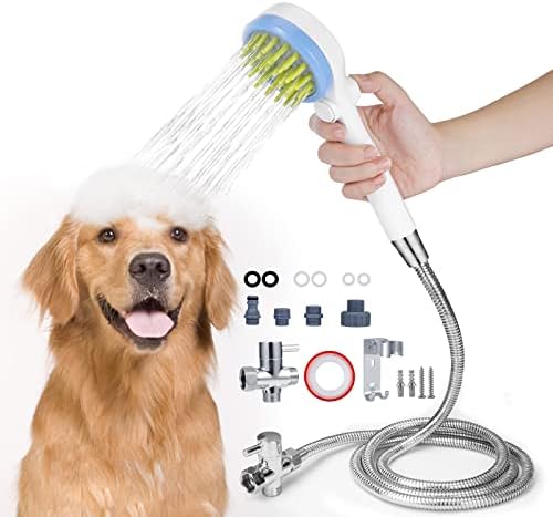 Kozci Dog Shower Attachment, Dog Washing Shower Attachment with Hose & Diverter Valve Dog Shower Attachment for Bathtub Faucet Dog Bath Shower Attachment for Pet Bathing, Massaging & Grooming (Blue)