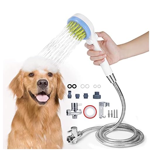Kozci Dog Shower Attachment, Dog Washing Shower Attachment with Hose & Diverter Valve Dog Shower Attachment for Bathtub Faucet Dog Bath Shower Attachment for Pet Bathing, Massaging & Grooming (Blue)