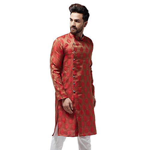 Image of SOJANYA Men's Silk Cotton Regular Fit Printed Regular Kurta