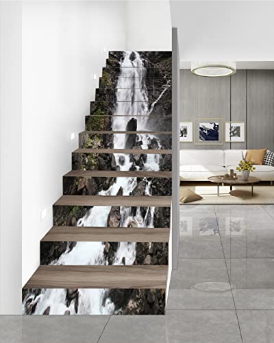 Stair Decals - Flfk Stair Stickers Decals Peel And Stick,Rock Waterfall Stair Risers Decals Self-Adhesive For Home Decor, 39.3" W X 7.08" H X 13Pcs #TOP2