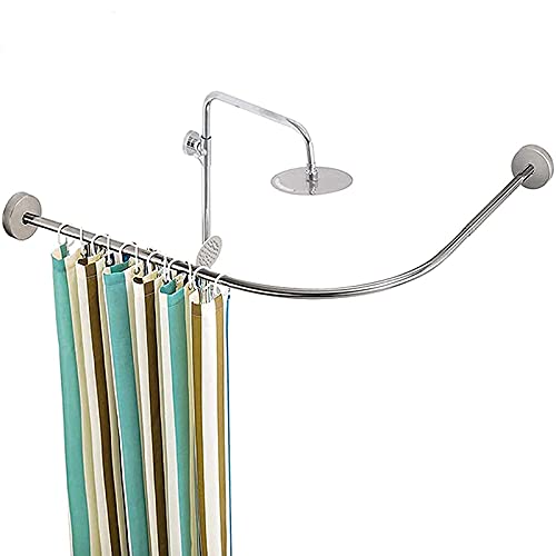 Barre rideau douche L incurvée acier inoxydable télescopique angle salle de bain