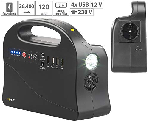 Powerbank mit Steckdose und Solar-Generator von Revolt