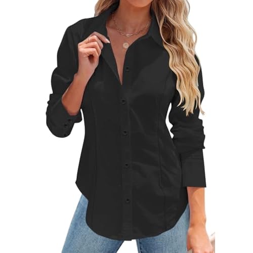 Rapbin Button Down Shirts for Women Long Sleeve Wrinkle Free Dress Shirts Casual Collared Blouses Business Work Tops