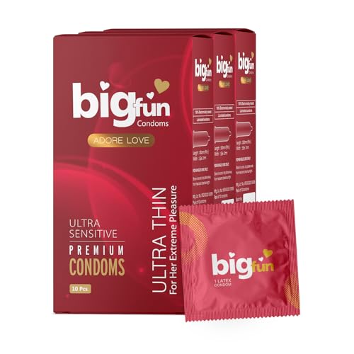 Image of Bigfun Ultra Sensitive Premium Condoms | Dotted, Ribbed & Contoured | Teat Ended Smooth Shape | Exotic Flavours for Added Fun | Regular Latex Fit | Electronically Tested for Safety Pack of 3