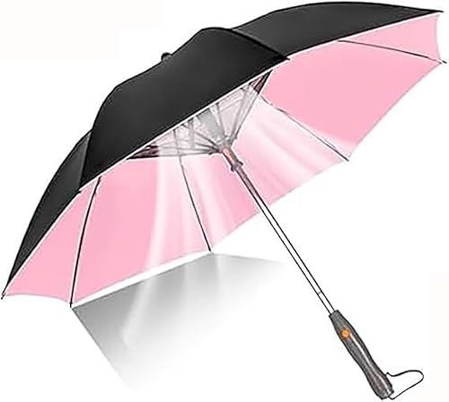 Kolarmo Parasol 3 w 1 z wentylatorem, parasol z wentylatorem i mgłą, parasol przeciwsłoneczny ochrona przed promieniowaniem UV przenośna ładowalna osłona przeciwsłoneczna, różowy, 35.4 inch