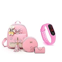 Prestigious 4 pieces fashion Pu Leather Women Backpack Teddy Bear Keychain Women Girls College Backpack Bag