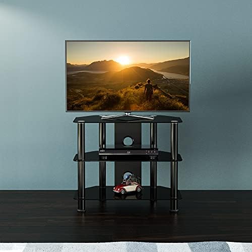 mahara Glass Corner TV Stand with Cable Management - TV Floor Stand Max 32 Inch TV - TV Mount Stand Max Weight 35kg TV - Black Tempered Safety Glass TV Stand Unit
