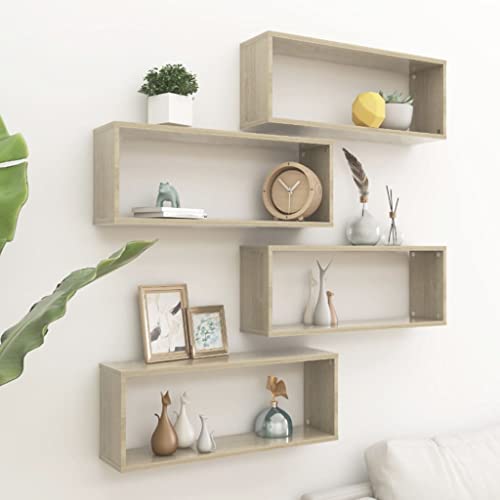 CINDERFUL Estante Cubo Pared 4 uds contrachapado Roble Sonoma 60x15x23 cm Salón Librerías