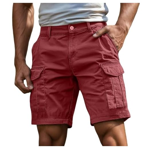 Noir Shorts Et Bermudas Homme Short Cargo Homme De Travail Militaire Vetement Grande Taille Ceinture Elastique Pantalon Court avec Multi-Poches Sport Randonnée Eté Rouge Brique Bleu Clair XXL L M