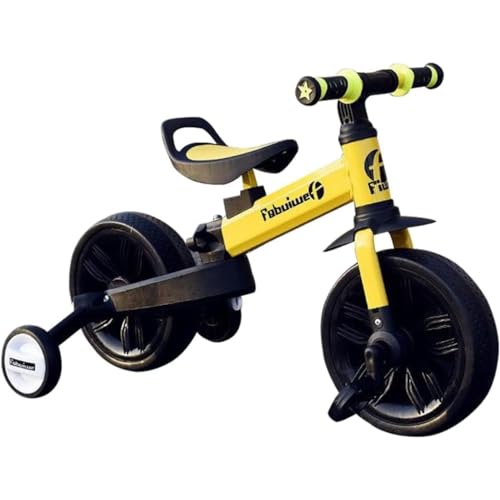 幼児用折りたたみ三輪車(一台四役へんしんバイク) 補助輪付き バランス育成 高さ調整可 アウトドア&室内兼用 軽量 子供用乗用玩具・キッズプレゼント (イエロー)