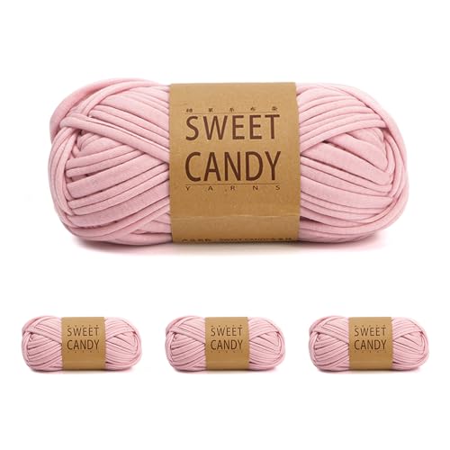 Ceihwa 4pz Filato Grosso in Poliestere rosa Fettuccia per Borse a Uncinetto Filati Maglieria Gomitoli Cotone per Uncinetto Tessuto Filato T-Shirt Filato Tessuto Crochet per DIY Artigianato-100g