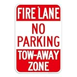 Fire Lane No Parking Sign, 18" x 12" Aluminum Fire Lane Tow-Away Zone Sign, UV Protected, Reflective, Weather Resistant, Waterproof, Durable Ink, 2 Pre-Drilled Holes Easy to Mount- 1 Pack