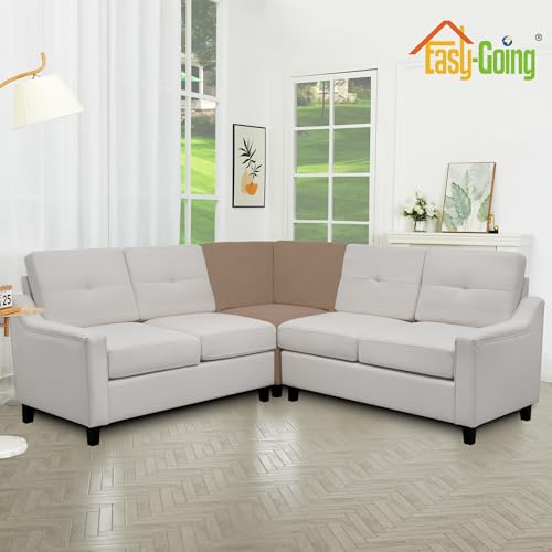 Image of Easy-Going Stretch Sectional Corner Sofa Slipcover 1-Piece Couch Sofa Cover Furniture Protector Soft with Elastic Bottom for Kids, Pet, Spandex Jacquard Fabric Camel