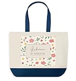 Planetee Sac shopping femme Ludivine d'amour motif fleurs grand sac courses sac prénom cadeau anniversaire Noël sac cabas