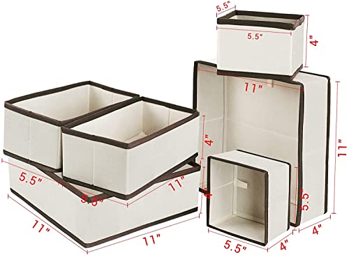 Image of House of Quirk Non-Woven Foldable Cloth Storage Box Closet Dresser Drawer Organizer Cube Basket Bins Containers Divider with Drawers for Clothing for Underwear,Bras,Socks,Ties,Scarve,Set of 6 (Beige)