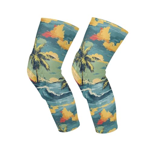 JUNZAN Retro Tropical Surfuring Basketball Knee Pads for Youth Kids Wrestling Knee Pads with Sleeves Sport Kneepads for Volleyball Football