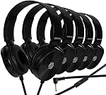 Sonitum Premium Classroom Headphone & Mic Set 3.5mm Jack Stereo Sound Earphones with Microphone & Soft Swivel On Ear Pads- Perfect for E-Learning, Meetings, Calls - Bulk Pack of 5 (Black)